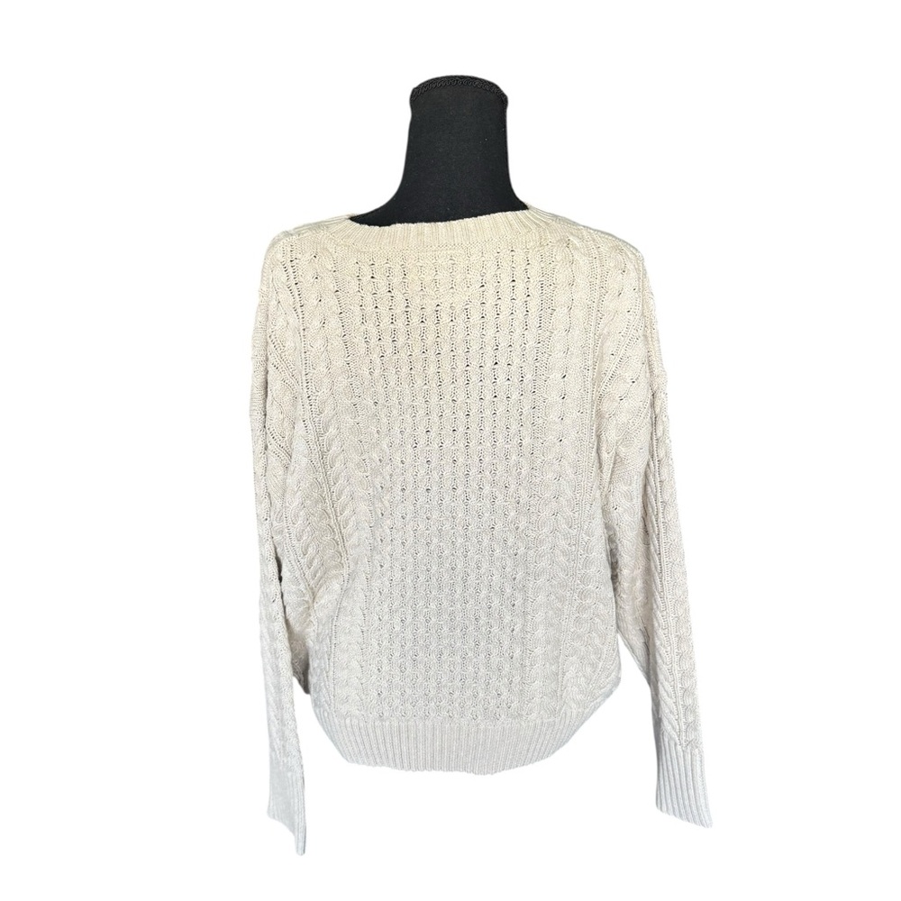 Denimist American Flag Cable Knit Sweater Oatmeal Cream Preppy Patriotic USA J32 - Picture 3 of 9